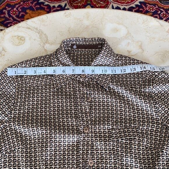 Mandarin & Mint Silk Geometric Pattern Dress Shirt - Picture 10 of 13